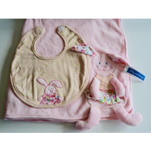 Rabbit Blanket and Bib Gift Set